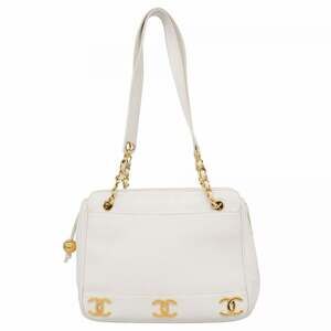CHANEL White Caviar Leather Shoulder Bag
